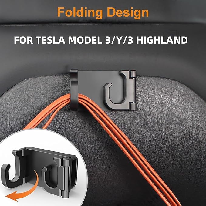 OATSBASF Seat Back Hooks for Tesla Model 3 Model Y 2017-2024, Headrest Foldable Hooks Car Bag Hook Stylish Back Seat Hanger Designed for Tesla Model 3 Y Accessories (2 Pack)