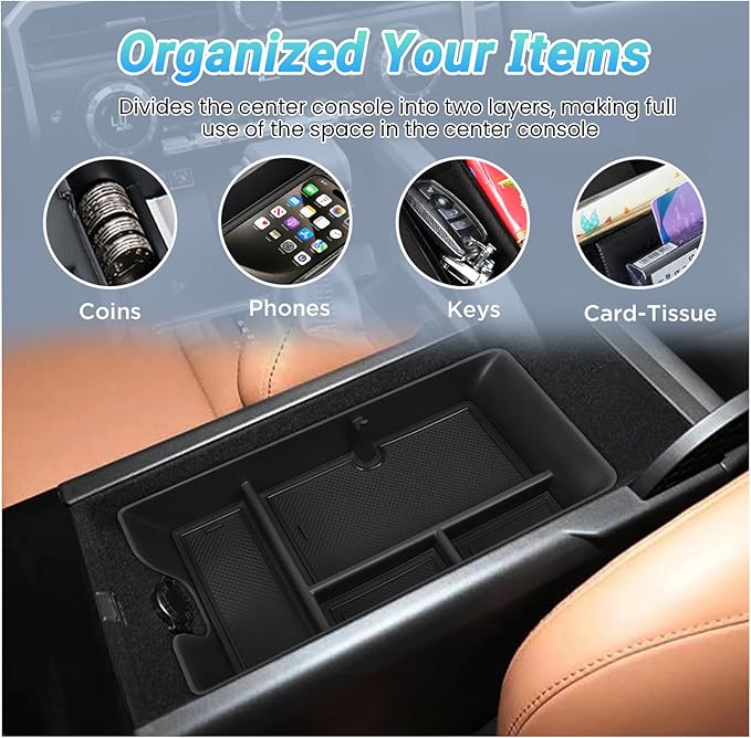 Sinminou Center Console Organizer Compatible with 2025-2026 Toyota Camry Accessories, Armrest Storage Box Glove Organizer Tray Secondary Insert with Coin and Sunglasses Holder
