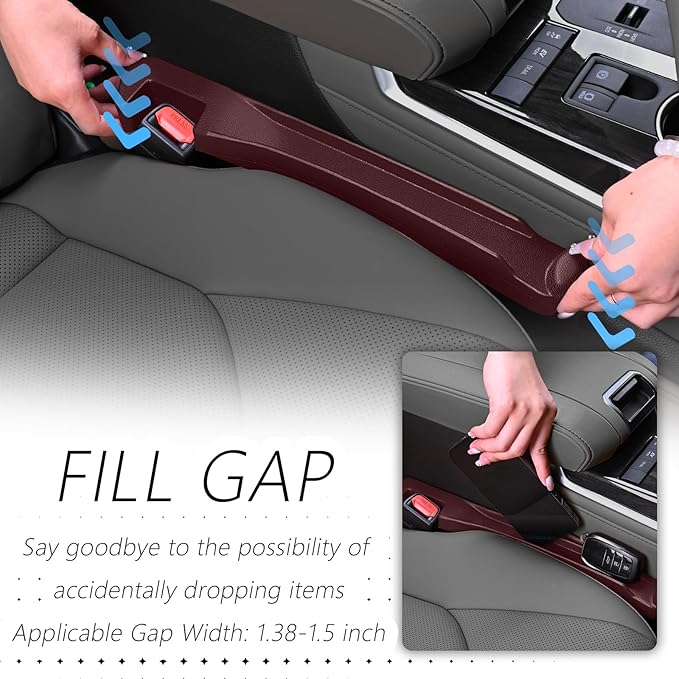 2PCS Car Seat Gap Filler Organizer with Side Hooks + Grooves,3 in 1 Car Seat Side Gap Filler for Filling Crevices and Storing Items,Updated No Drop Seat Guard Vehicle Accessories (Red)