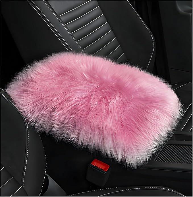 Furry Car Center Console Cover Pad, 11.8"×7.9" Auto Fluffy Plush Center Armrest Protective Cover, Comfortable Fuzzy Armrest Seat Box Protector Cushion for Cars Trucks SUVs (Pink)