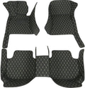 Custom Car Floor Mats Fit for 99% Sedan SUV Sports Car Full Coverage Pads Leather Floor Liners Mat Women Men (Black with White line)