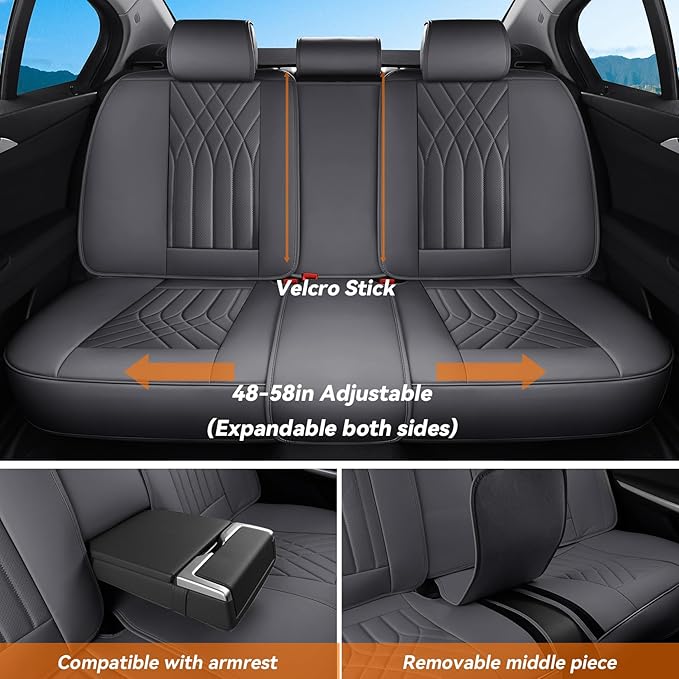 GEZHOUBA Full Coverage Car Seat Covers Full Set Waterproof, Luxury Leather Automotive Seat Covers Car Seat Protector, Front & Rear Seats Cover Sets Universal Fit for Most Vehicles Sedans SUVs, Gray