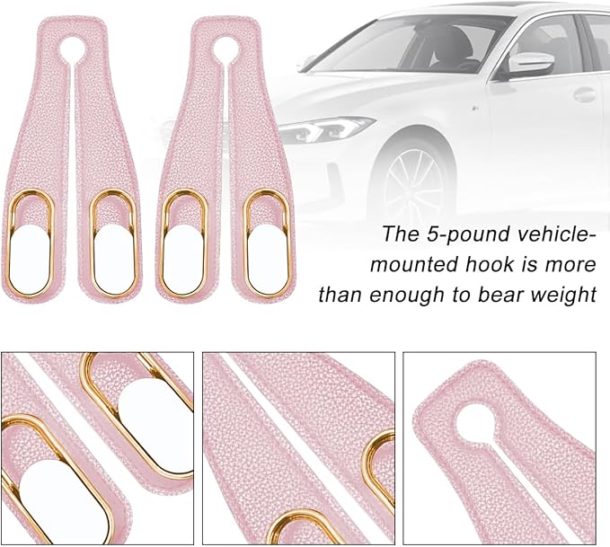 Car Seat Headrest Double Hook, 2PCS Multifunctional Soft Leather Vehicle Purses & Bags Holder, Hidden Design Automotive Interior Storage Hanger, Universal for SUV, Truck, RV (Pink)