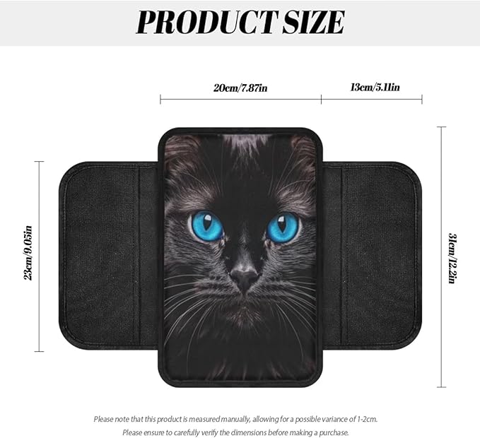 BIGCARJOB Black Cat Print Car Armrest Cover Cushion with 2 Storage Bags Universal Car Armrest Cover Center Console Armrest Pad with Pocket Animal Cat Print Armrest Seat Box Covers