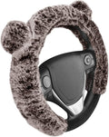 BDK Bear Fur Steering Wheel Cover, Plush Faux Fur Fuzzy Steering Cover for Car Truck Van SUV, Standard Size Fits Wheels 14.5-15 in Diameter, Brown with Ears