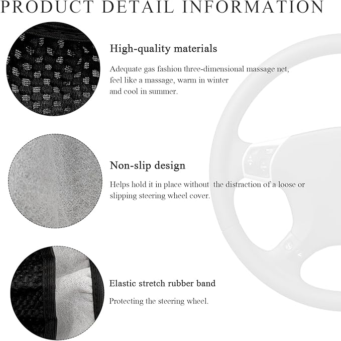 Elastic Steering Wheel Cover, 15"×15" Comfy Breathable Stretch Steering Wheel Protector, Ice-Silk Cloth Polyester Steering Wheel Cover for Men Women, Car Accessories (Black)