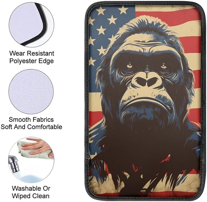 Car Center Console Pad, Universal Waterproof Car Armrest Seat Box Cover, Car Interior Accessories for Most Vehicle SUV Truck Vintage American Flag Gorilla Car Armrest Pad