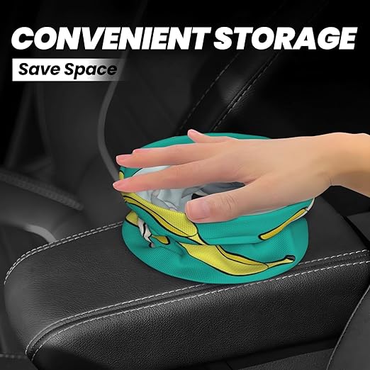 Bananas On Green Car Trash Can Leak Proof Hanging Waterproof Garbage Can Multipurpose Trash Bin for Car SUV Front Seat Headrest Collapsible and Portable Storage Pocket