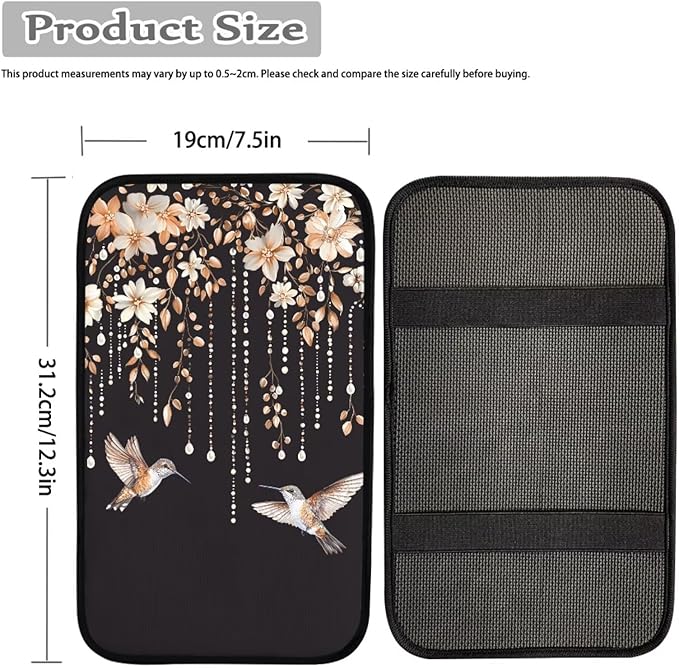 Orange Cherry Blossom Hummingbird Print Auto Center Console Cover Arm Rest Cover for SUV Truck,Soft Car Arm Rest Cover Universal Fit