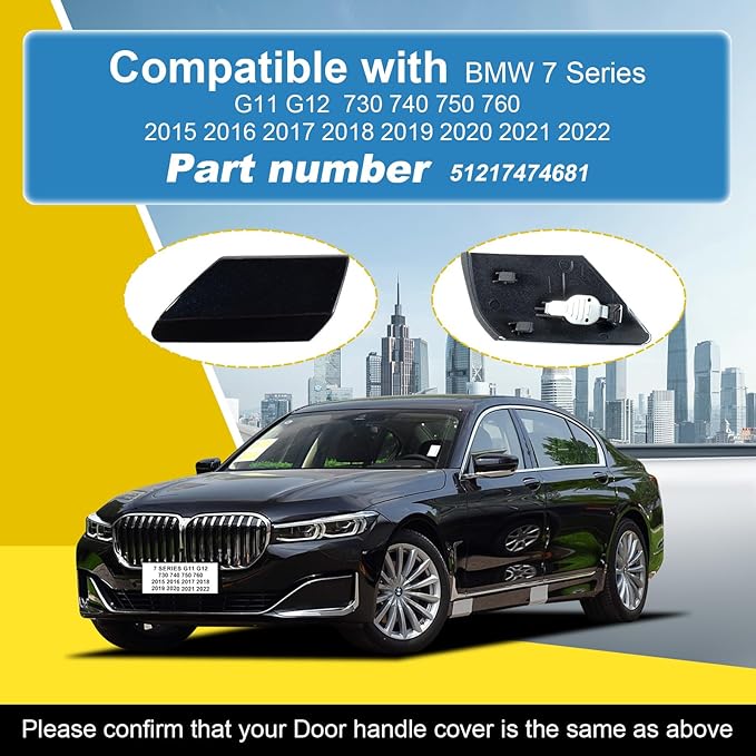 Goholy Car Door Handle Cover Cap Compatible with BMW 7 Series G11 G12 730 740 750 760 2015-2022 51217474681 Door Key Cover Door Handle Accessories Lock Cap White Front Left