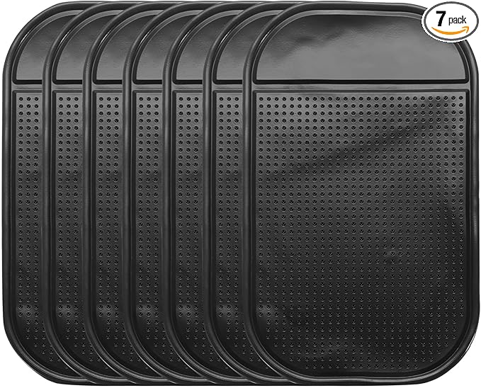HARFINGTON 7pcs Car Dashboard Anti-Slip Mat 5.5" x 3" Universal Sticky Dash Pad Washable Reusable Car Non-Slip Mats for Phone Keys Sunglasses Electronic Devices, Black