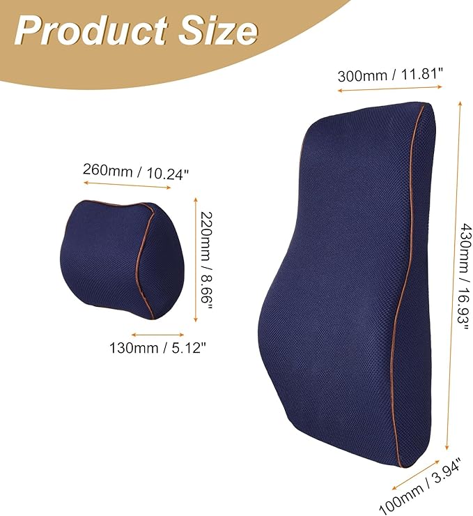 HARFINGTON Car Headrest & Lumbar Support Pillow Kit Memory Foam Ergonomic Seat Headrest & Lumbar Cushion for Driving Office Car Seat, Navy