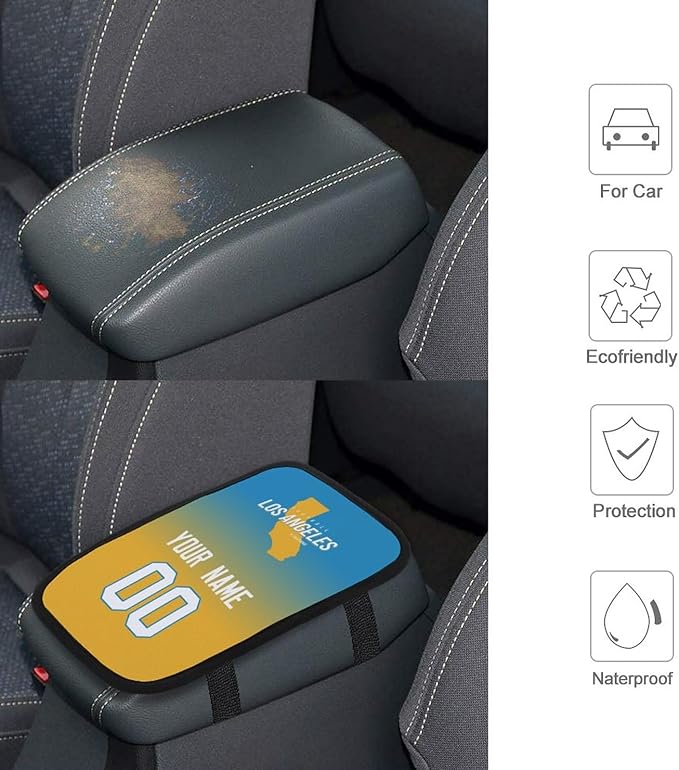 Custom Football Car Armrest Covers Universal Auto Center Console Pad Car handrail Box Cushion Personalized Add Name & Number Fans Gift Fit Suit for SUV Truck Sedan Van