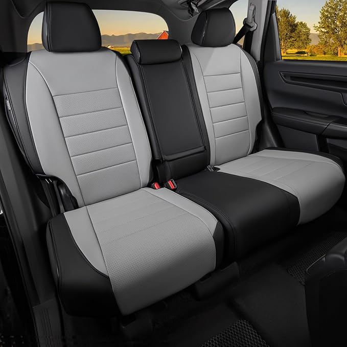 HKZ Fit CRV Car Seat Covers Full Set for Honda CR-V 2023 2024 2025 2026 CRV LX;EX;EX-L;Sport;Touring;Special Edition & Hybrid Model - Leather (Black/Gray)