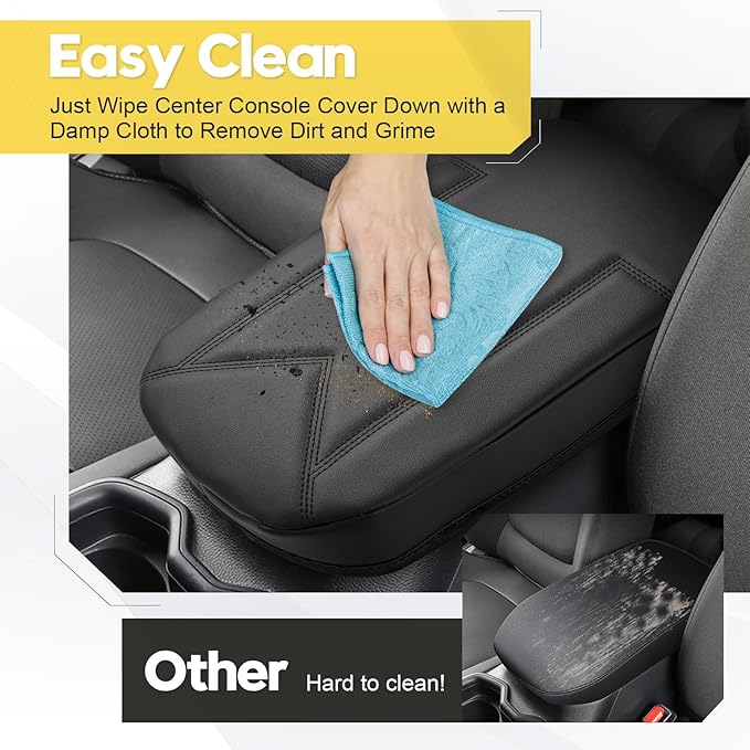 FIILINES Center Console Cover for 2019-2025 2026 Toyota RAV4,Armrest Cover Cushion Pad for Toyota RAV4 Accessories Arm Rest Box Lid Cover PU Leather Armrest Seat Box Protector