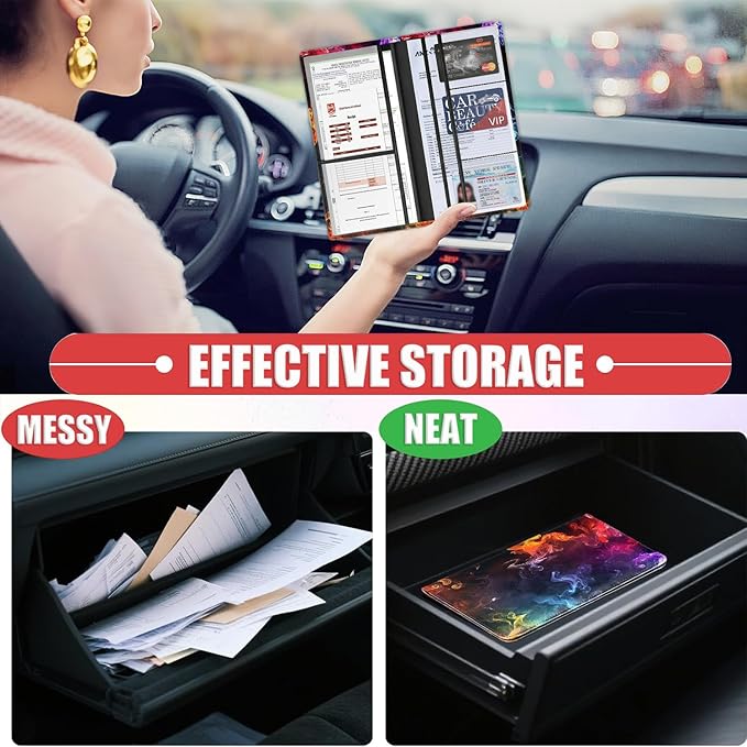 Car Registration and Insurance Card Holder for Women Men, Waterproof PU Leather Glove Box Car Organizer with Magnetic Shut, Vehicle Document Holder for Driver License,Cards, Colored Smoke
