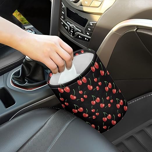 Brosoneto Red Cherry Car Trash Can - Cute，Portable,Collapsible Back Seat, Front Console, Floor, or Hanging Headrest Waste Basket Car Garbage Bag