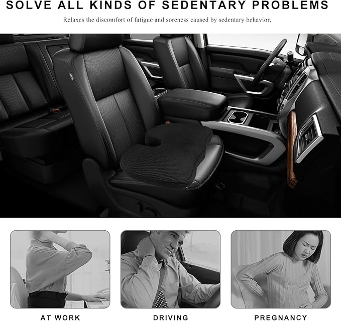 Car Seat Cushion, Memory Foam Cushion for Tailbone Pain & Sciatica Relief, Ergonomic Seat Cushion Comfortable Chair Relief Pillow for Car Office Wheelchair, car Accessories (Black, Mesh)
