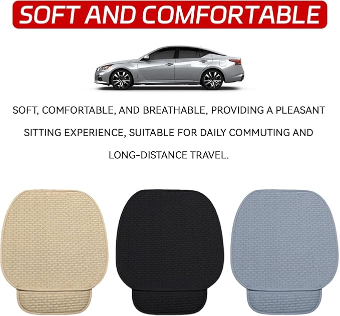 2PCS Car Seat Cushion Covers, Car Seat Cover Pad Front Bottom Protector Mat with Storage Pocket, Breathable Comfortable Auto Front Cushion Pad Mat for Most Vehicle and Office Accessories(Beige)