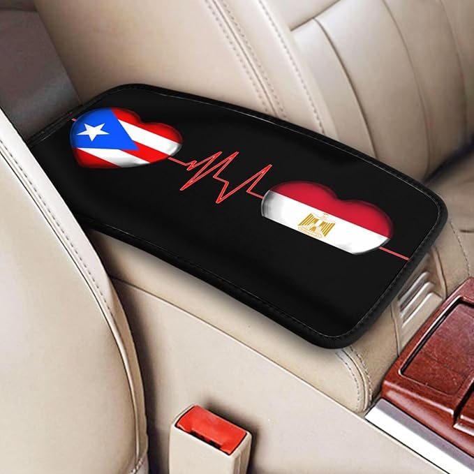 Auto Center Console Pad Puerto Rico Porto Rico Puerto Rican and Egypt Egyptian Flag Be of one Mind Car Armrest Cover Armrest Seat Handrail Box Cover Cushion Universal Decoration Protector Accessories