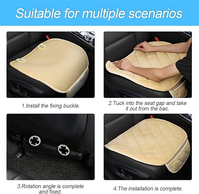Plush Car Seat Covers Full Set for Sedan, SUV, Truck - Universal Soft Fuzzy Front and Rear Seat Cushion Protectors | Non-Slip, Warm, Machine Washable (Beige, 3-Piece)