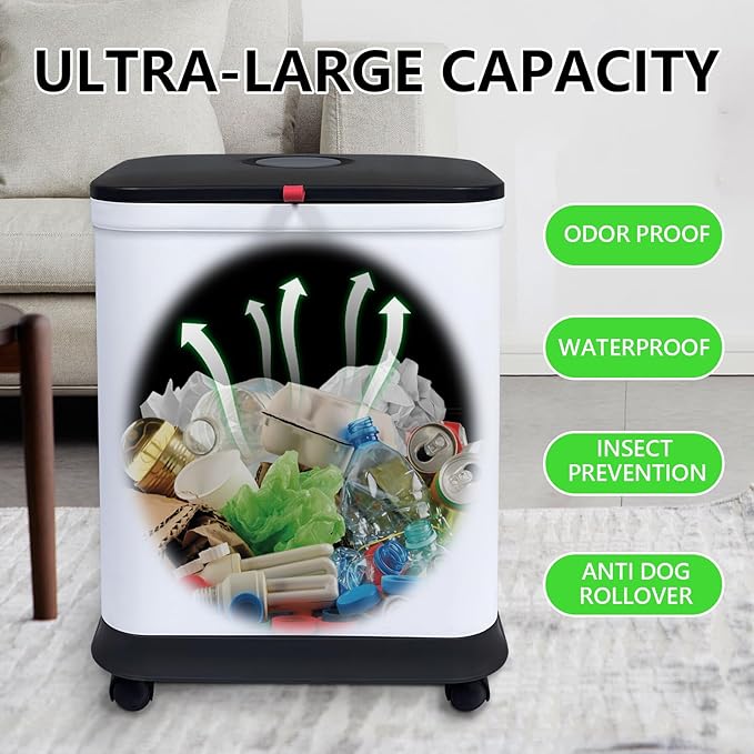 HI NINGER 3 Pack Kitchen Trash Can with Lid, 13 Gallon Trash Can for Home Office Bedroom Living Room Outdoor 45Liter Trash Bin,Comes with Two 2.2 Gallon Bathroom Trash cans with lids（with Garbage Bag