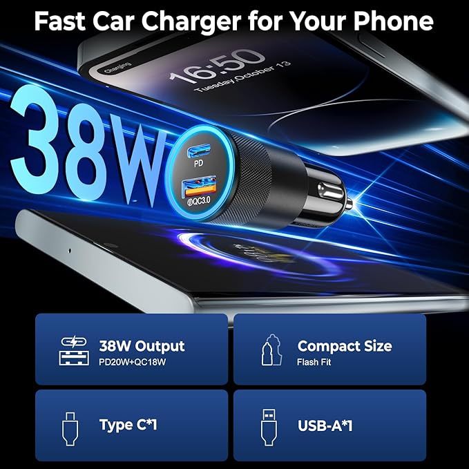 3-Pack USB C Fast Charger Block 40W 4-Port Flat USB C Wall Charger + 3-Pack 38W Dual Port PD + QC 3.0 USB C Car Charger