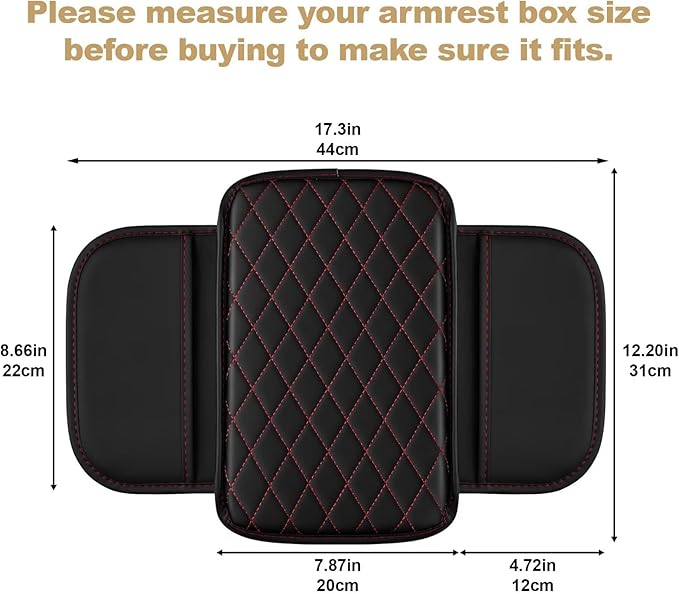 YORKNEIC Center Console Cover Fit for Ford Focus: Middle Console Cover with 2 Storage Pocket,Faux Leather Waterproof Anti-Scratch Car Armrest Cover Protector(Black&Redline)