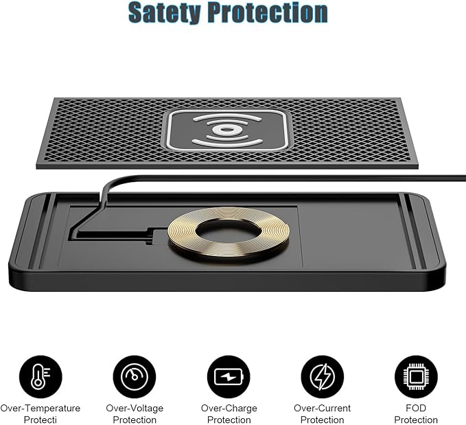 Wireless Charging Pad for Car for Ford Mustang GT/Mustang Mach 1 3 Doors 2000-2023 2024-pr, 15W Fast Wireless Charger Mat Non-Slip Silicone Car Center Console Phone Charging Pad