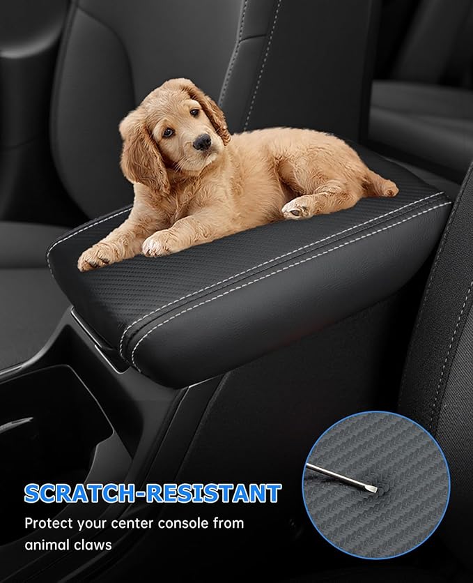 INTGET Center Console Cover for Kia K4 Accessories 2025 2026 LX/LXS/EX/GT-Line/GT-Line Turbo Car Interior Leather Armrest Arm Rest Lid Cushion Pad Protector (Carbon Fiber Texture, for 2025+ K4)