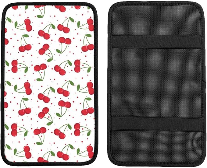 Universal Car Center Console Cushion Pad, Red Cherry Soft Waterproof Car Center Console Cover Auto Armrest Seat Box Cover Protector for Most Vehicle SUV Truck Car
