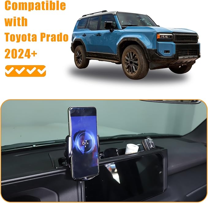 LLKUANG Center Console Dash Organizer Tray Compatible with Toyota Land Cruiser 250 Prado 2024 2025+ Navigation Screen Rear Insert Auxiliary Storage Box,Phone Holder Accessories (Style E)