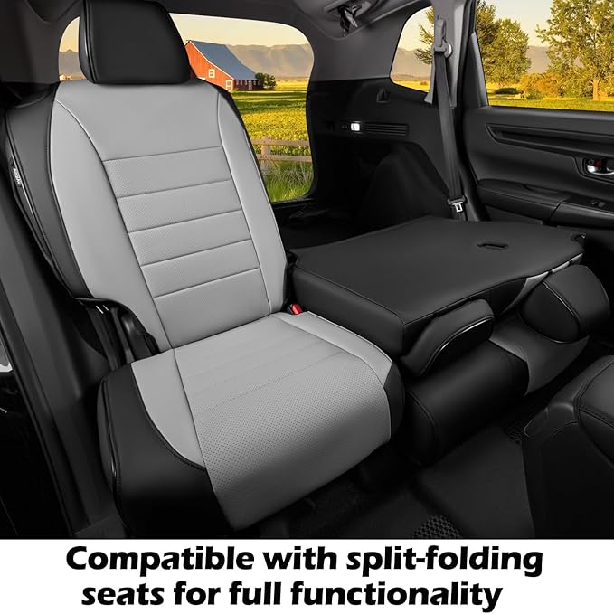 HKZ Fit CRV Car Seat Covers Full Set for Honda CR-V 2023 2024 2025 2026 CRV LX;EX;EX-L;Sport;Touring;Special Edition & Hybrid Model - Leather (Black/Gray)