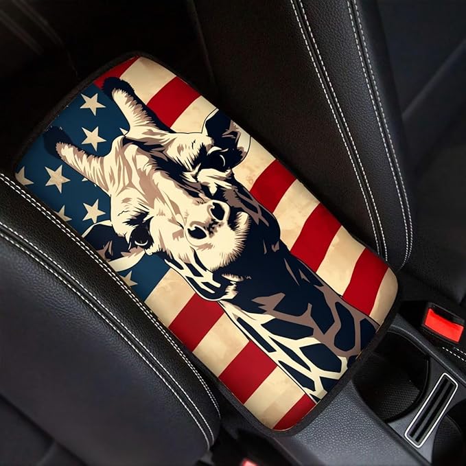 Car Center Console Pad, Universal Waterproof Car Armrest Seat Box Cover, Car Interior Accessories for Most Vehicle SUV Truck Vintage American Flag Griaffe Car Armrest Pad