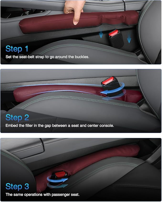 Homaupt Leather Car Seat Gap Filler Universal for Car Truck SUV to Block The Gap Between Seat and Console Stop Things from Dropping 2 Sets Red, SGF02R