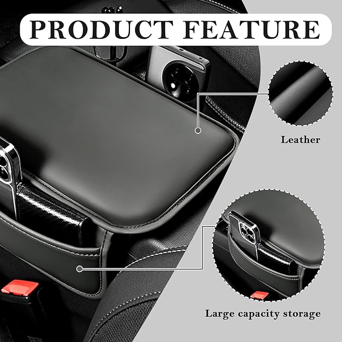 Stacool Center Console Cover with Storage Bag,Leather Comfort Armrest Cover for Car Decorations & Height Car Armrest Cushion,Universal Car Arm Rest Cover Pad for Most Vehicles (Gray)