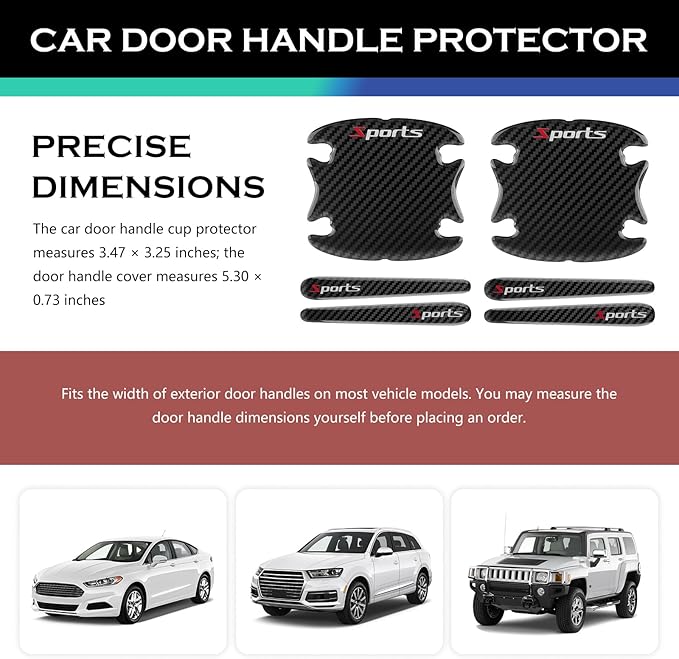 8PCS Car Door Handle Protector,Carbon Fiber Car Door Handle Scratch Protector,Universal Doors Cup Protectors Automotive Exterior Accessories Fit for Most Cars SUVs
