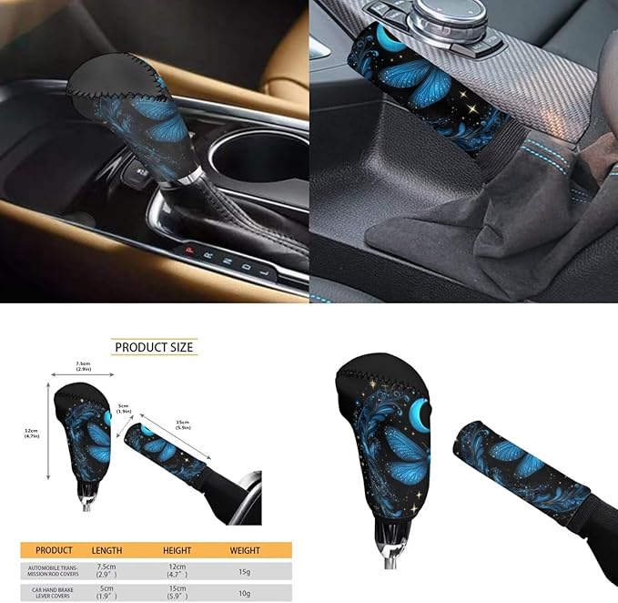 Blue Dragonfly Steering Wheel Cover Men Women 6pcs Funny Car Interior Decor Cup Coaster Handbrake Cover Suit for Most Cars Truck Vans SUV