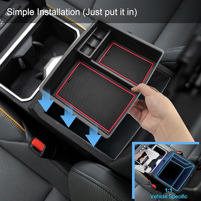 Coleya 2024 2025 2026 Tacoma Center Console Organizer for Toyota Tacoma (All Trims), Durable ABS Plastic&Anti-slip Rubber Console Tray Glove Insert 2026 2025 Tacoma Accessories (with Red Mats)