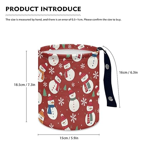 Christmas Snowman Car Trash Bag Waste Basket with Adjustable Buttons Collapsible Car Storage Bag Multipurpose Road Trip Essentials for Outdoor Activities