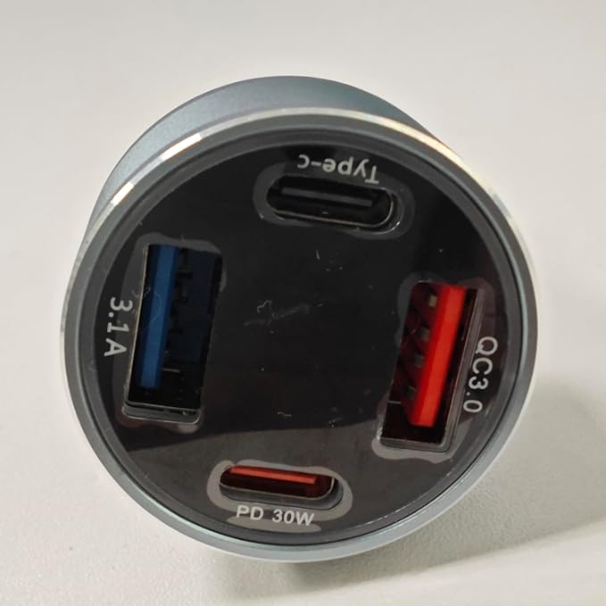 USB C Car Charger, 65W 4-Ports USB Fast Charging PD30W Cigarette Lighter Charger Adapter Digital Voltage Display with 2X USB Cables for iPhone 16 15 14 13, Samsung Galaxy S25 S24 S23, iPad & Tablets