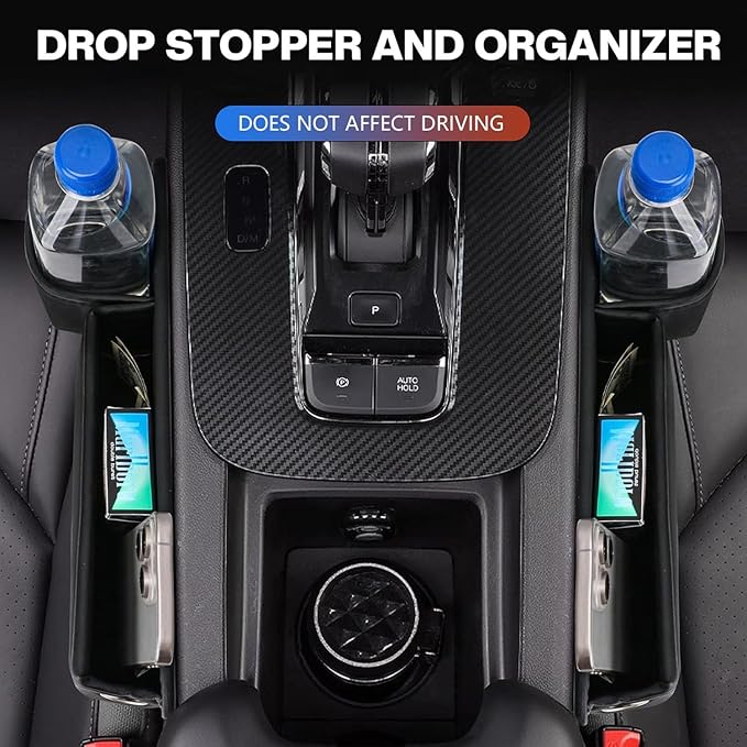 Car Leather Cup Holder Gap Bag, Car Seat Gap Filler Organizer with Water Cup Holder and Phone Charging Hole (White, Passenger Side)
