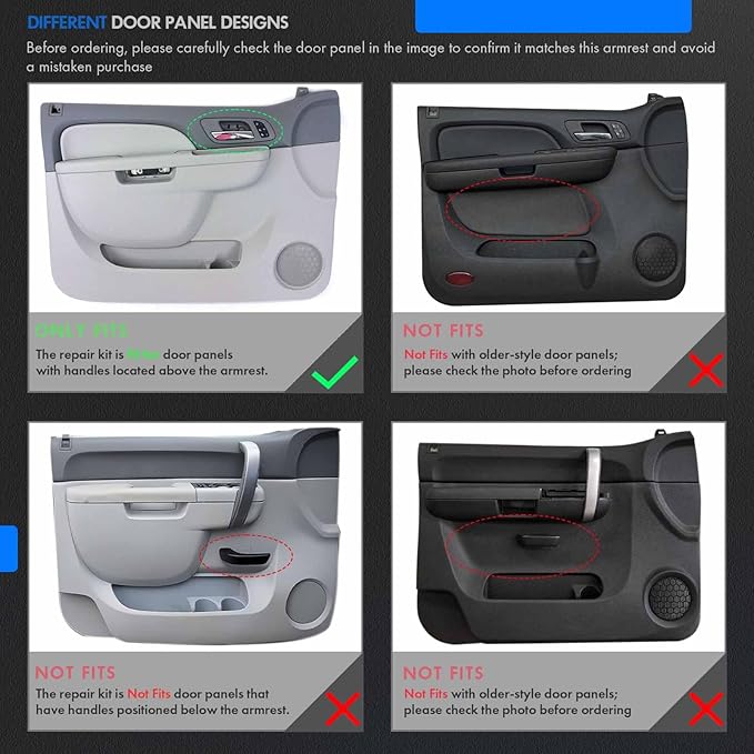 926-740 Front Left Driver Side Armrest Repair Kit Fit for Chevy Silverado Suburban Tahoe Avalanche For GMC Sierra Yukon 2010-2014 Door Panel with Release Handle Above Armrest 27In - Gray -GM# 84127281