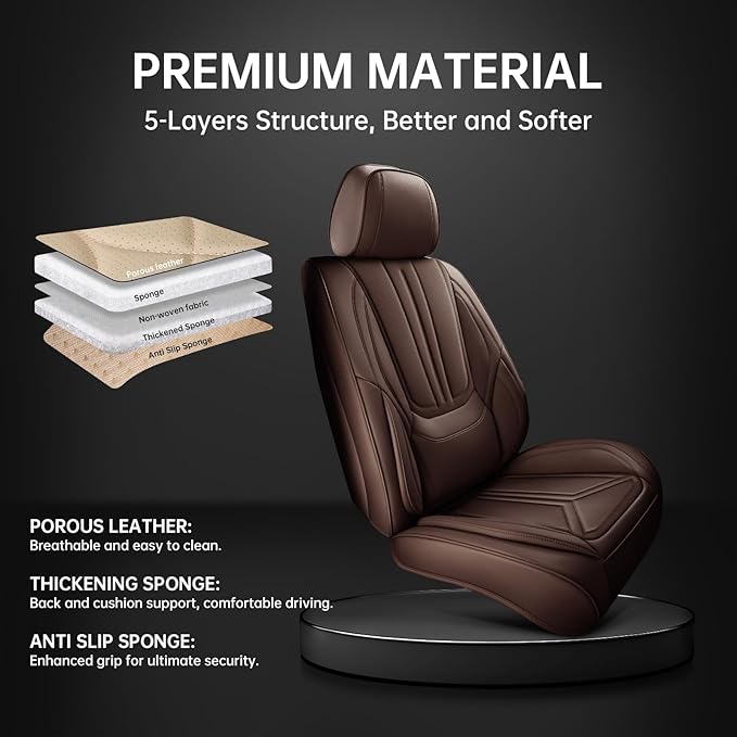 SCDOOCA Car Seat Covers Full Set Brown, Luxury Leather Car Seat Covers, Waterproof and Breathable Seat Covers, Universal Car Seat Protector Fit for Cars, Trucks, SUVs, Pick-ups (Full Set)