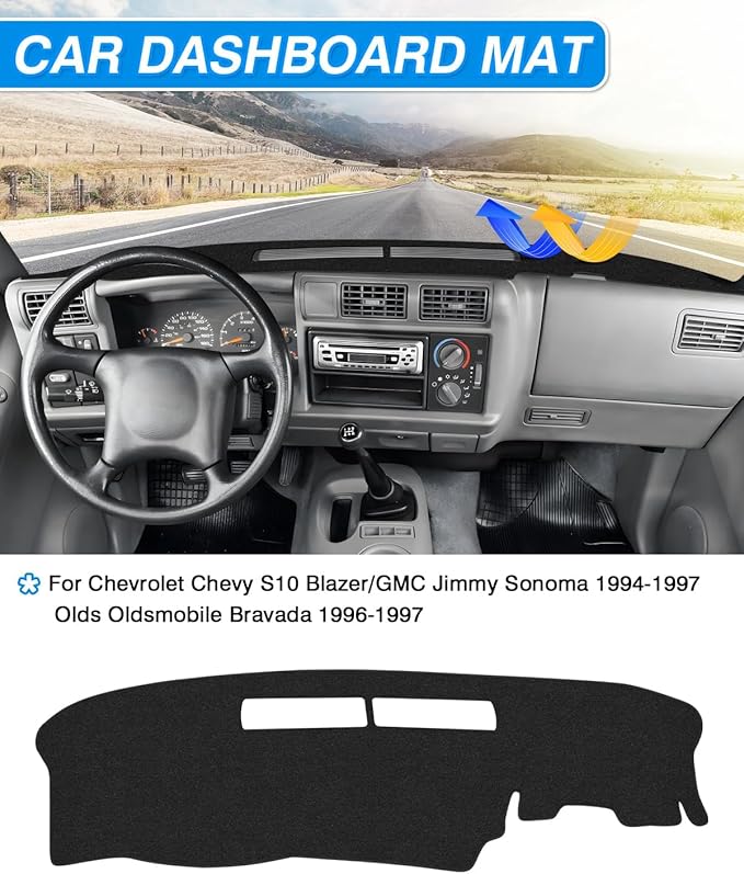 CARTIST Dash Cover Fit for Chevrolet Chevy S10 Blazer/GMC Jimmy Sonoma 1994-1997 & Olds Oldsmobile Bravada 1996 1997 Accessories Dashboard Cover Mat Non-Slip Carpet Sunshield Glare UV Rays Protector