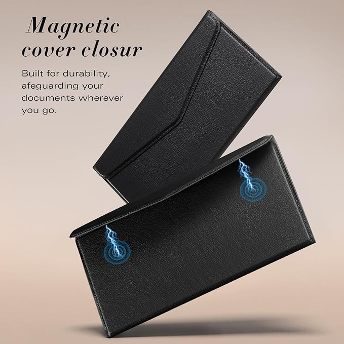 CoBak Leather Car Registration and Insurance Holder with Magnetic Compartment - Vehicle Glove Box Organizer for Driver License, Cards, Emergency Cash - Auto Truck Accessories Case, Lychee Black