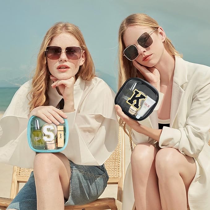 YOOLIFE Initial Make Up Bag Travel Toiletry Bag, Clear Makeup Bag Preppy Cosmetic Bags Organizer Travel Essentials Gifts for Women Teen Girlfriend Teacher Mom Birthday Mothers Day Gifts Mini Blue Y
