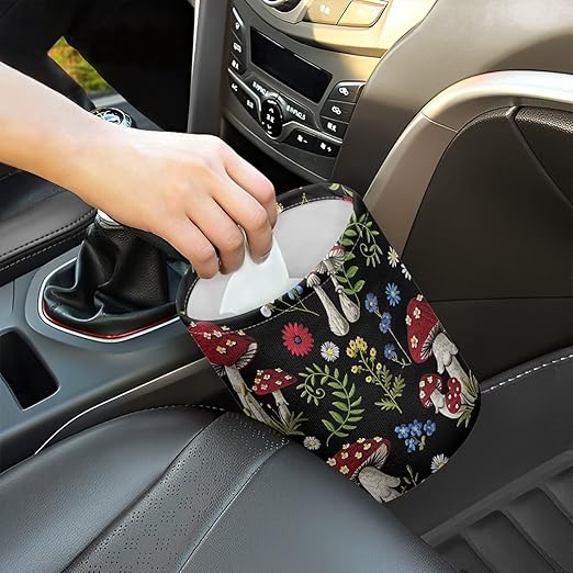 Floral Mushroom Car Trash Bag Waste Basket with Adjustable Buttons Collapsible Car Storage Bag Multipurpose Road Trip Essentials for Outdoor Activities