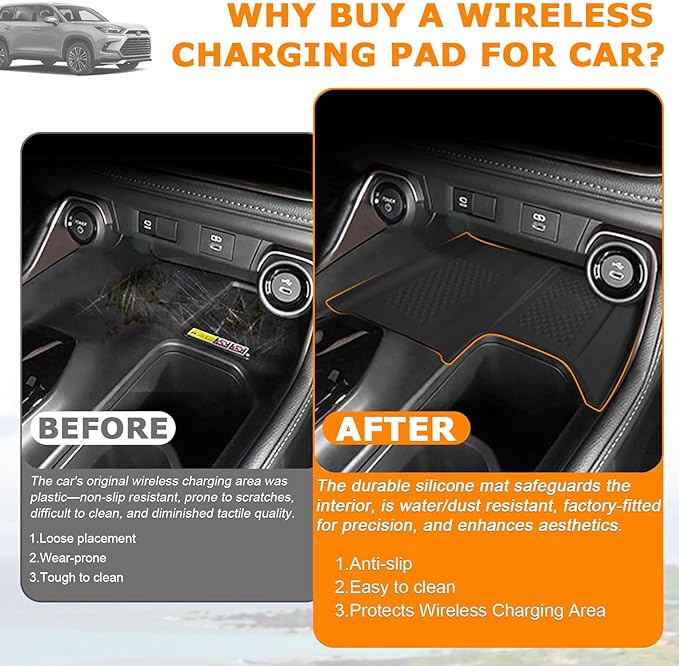 Wireless Charging Anti-Slip Mat for Grand Highlander Accessories 2026 2025 2024 Wireless Charging Pad Fit Toyota Car Accessories Non Slip Mat Cordless Charger Heat Insulating Silicone Material