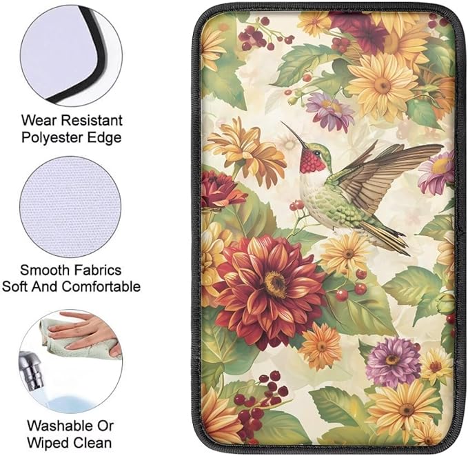 Hummingbird Daisy Print Auto Center Console Cover Arm Rest Cover for SUV Truck,Soft Car Arm Rest Cover Universal Fit
